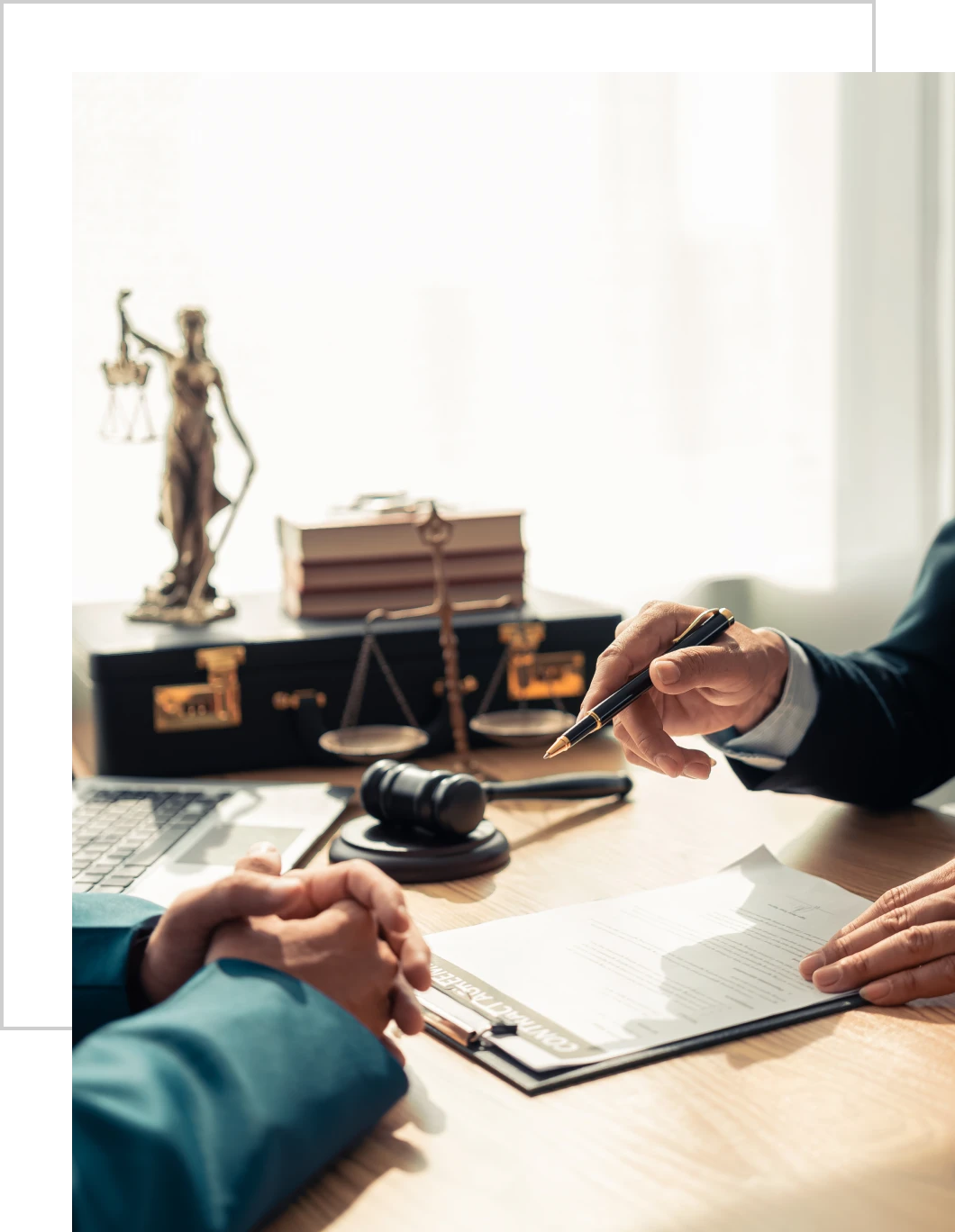 Legal consultation with documents and gavel