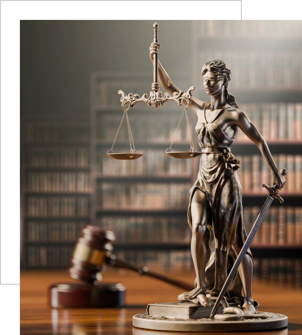 Gavel and Lady Justice in library